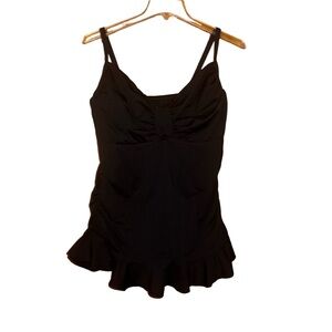 Lands end black Swim Top Ruffle Hem Swimwear Tankini Swimsuit Top  size 12